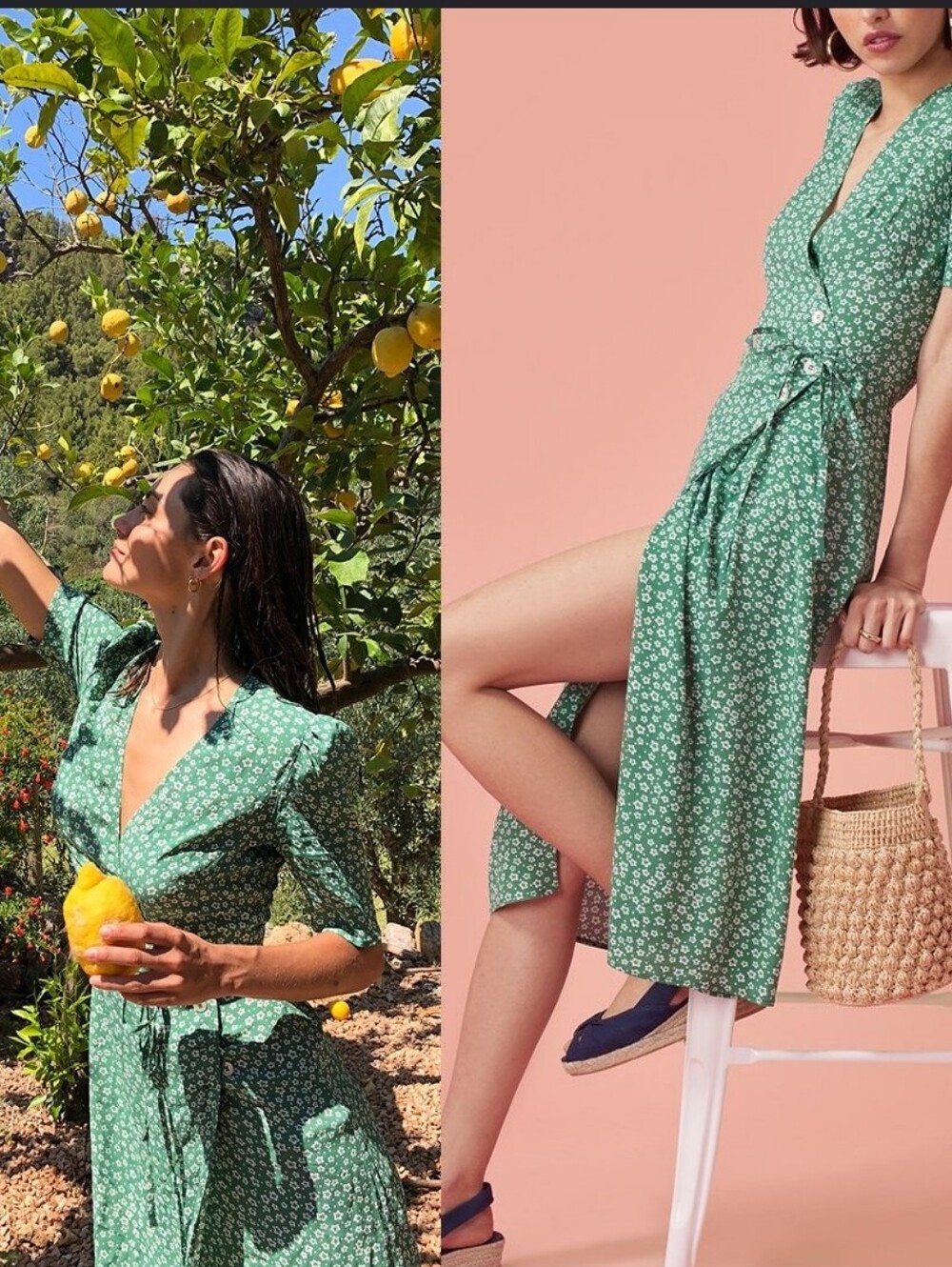 Rouje Paris Gabin Wrap Dress - Green Floral Print - Size FR 36/US 6